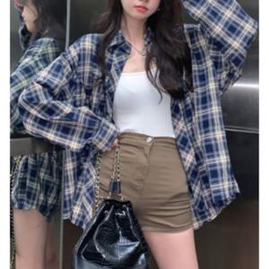 핏 체크 스트리트 여성티셔츠 크롭티 여자흰티 여성브이넥반팔티 티 입술넥티