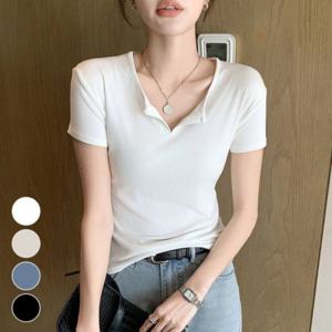 U넥티셔츠 쿨링티셔츠 얇은티셔츠 여성반팔 슬림티셔츠 라운드반팔티