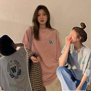 여자반팔티 여성브이넥반팔티 여성라운드반팔티 심플 롱티셔츠 흰반팔티