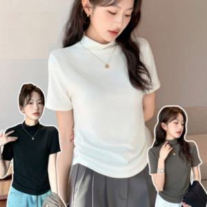 여자여름니트티 여성라운드반팔티 여자기본반팔티 여자반팔티 입술넥티 슬림