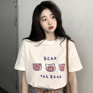 여성브이넥반팔티 프린팅반팔티 여자기본반팔티 흰반팔티 깜찍 여자반팔면티