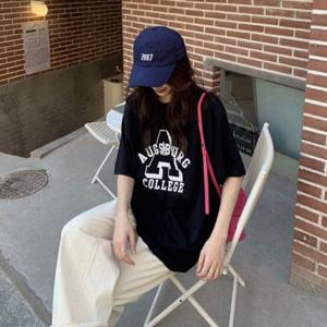 오버핏티셔츠 가오리티셔츠 여성반팔티 노브라티 프린팅 롱티셔츠 여자롱티셔츠