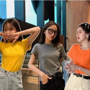 롱티셔츠 라인 세미크롭 여자반팔티셔츠 여자기본반팔티 컬러풀 흰반팔티