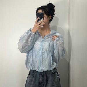 여성점퍼 롱점퍼 도트 시스루 데일리점퍼 바람막이 점퍼 여름 오버핏점퍼
