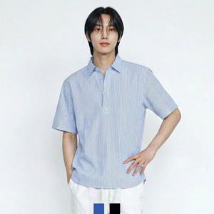 시어서커 루즈 반팔 셔츠 남성 스트라이프 헨리넥 남자 여름 남방 오버핏