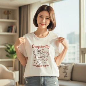 냥이 프린팅 캐주얼 데일리 반팔티