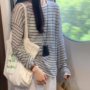 여성 컬러 내추럴 스트라이프 롱슬리브티 민트 1P 여유핏