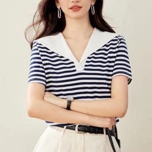 세일러카라 단가라 반팔티 여성 여름 스트라이프티