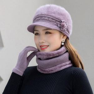 어머니 할머니 중장년 레빗퍼 넥워머 모자 세트 겨울 여자 중년 여성 니트 엄마 기모