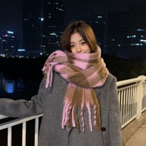 여성 목도리뜨개질 포근하고 캐시미어목도리 겨울목도리 롱 체크머플러