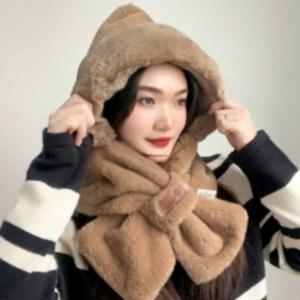 여자 모자머플러 털모자 퍼 목도리 머플러브라운 겨울 후드 여성 방한 이쁜