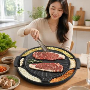 썬터치 무쇠 주물 불판 삼겹살 원형 구이팬 계란찜팬