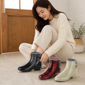 여성 방한 숏부츠 PVC 발목 장화 미들 반부츠