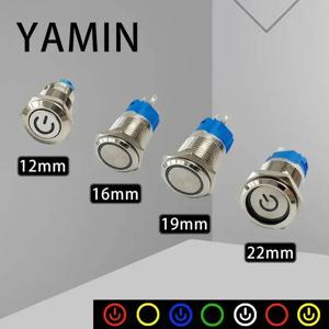 5pcs 12/16/19/22mm 금속 푸시 버튼 스위치 전원 방수 IP65 플랫 원형 라운드 LED 라이트 자동 잠금 재설정 6V 12V 24V 220V