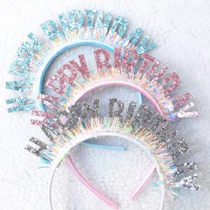 반짝이 생일 축하 스팽글 머리띠 생일 장식 생일 파티 장식 어린이 성인 소녀 핑크 실버 블루 머리띠