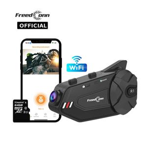 Freedconn R1Plus 블루투스 오토바이 인터폰 헬멧 헤드셋 Wifi APP 스피커 헤드폰 오토바이 인터폰 모터 대시 캠 Dvr