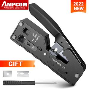 AMPCOM rj45 크림퍼 CAT7 RJ11 RJ 45 커넥터 통과용 압착 도구 와이어 스트리퍼 커터가 있는 CAT6 CAT5E 모듈러 플러그