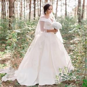 Vestidos de novia 심플 새틴 웨딩 드레스, 섹시한 브이넥 오프 숄더, A 라인 바닥 길이 가운