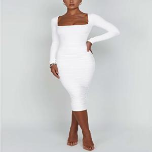 가을과 겨울 여성 섹시한 Bodycon 복장 스퀘어 넥 긴 소매 숙녀 이브닝 드레스