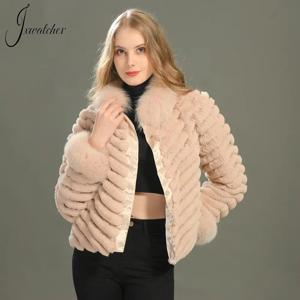 Jxwatcher 여성용 천연 토끼 모피 코트, 가역 모피 재킷, 진짜 여우 모피, 럭셔리 카사코, 가을, 겨울 패션