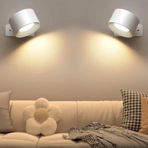LED 벽 Sconces 조명, 3가지 밝기 레벨 3가지 색상 모드 벽 조명, 2000mAh 배터리 작동 360 °   회전식 터치 컨트롤