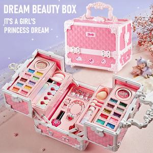 어린 소녀를위한 어린이 메이크업 키트 49 Pcs 빨 수있는 메이크업 키트 어린이 실제 소녀 메이크업 키트 화장품 케이스, 생일 선물