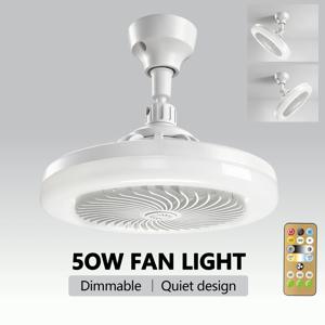 2 in 1 LED 천장 선풍기 조명 50W 램프 홀더 포함 리모컨 3단 속도 조절 및 디밍 가능 조명 침실 거실용