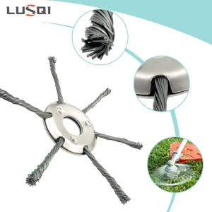 LUSQI 6/7인치 스틸 와이어 휠 헤드 잔디 트리머 헤드 범용 잡초 브러시 직선 샤프트 브러시커터용 이끼 녹 제거 브러시