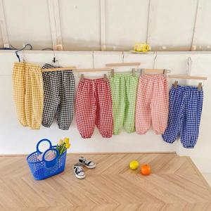 73-120CM 격자 무늬 바지 여름 소녀 새 스타일 Harlan 바지 어린이 패션 다목적 바지 얇은 면화 모기 방지 바지
