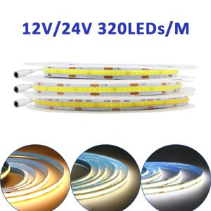 COB LED 스트립 빛 DC 플러그 12V 24V 320LED/M 고밀도 선형 빛 방 장식에 대 한 유연한 LED 테이프 따뜻한 흰색 5m 10m