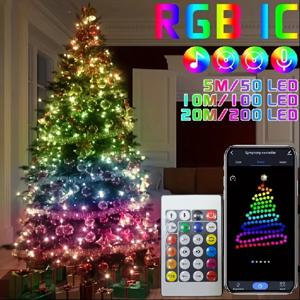 USB 5V 스마트 RGB-IC 요정 빛 문자열 크리스마스 조명 장식 램프 갈 랜드 WS2812 블루투스 APP 및 원격 제어 주소 지정 가능