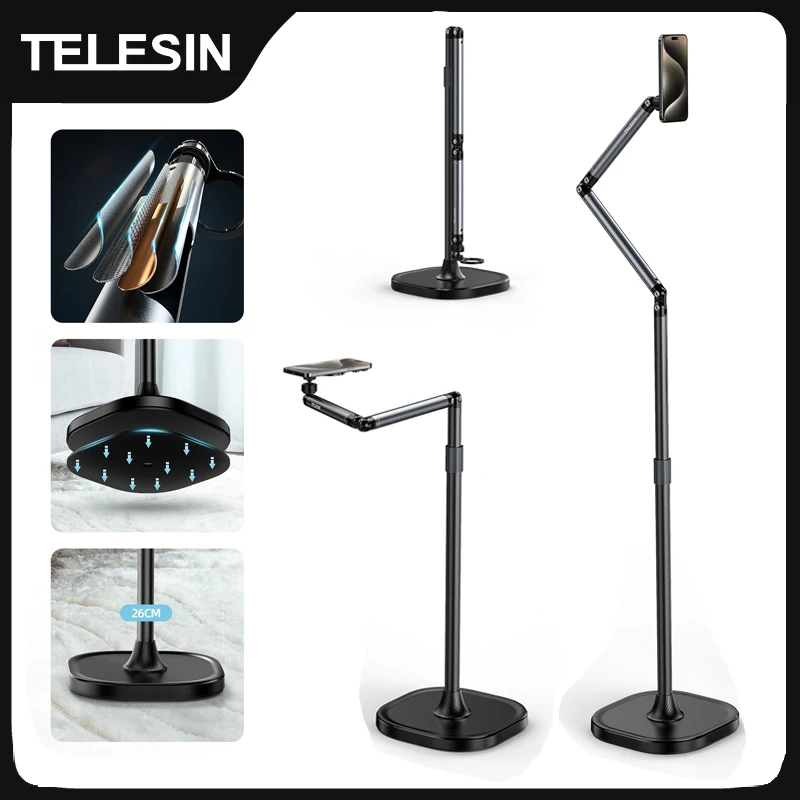 TELESIN 자기 휴대 전화 바닥 스탠드 캔틸레버 라이브 방송 태블릿 브래킷 리프팅 브래킷 범용 휴대 전화 홀더