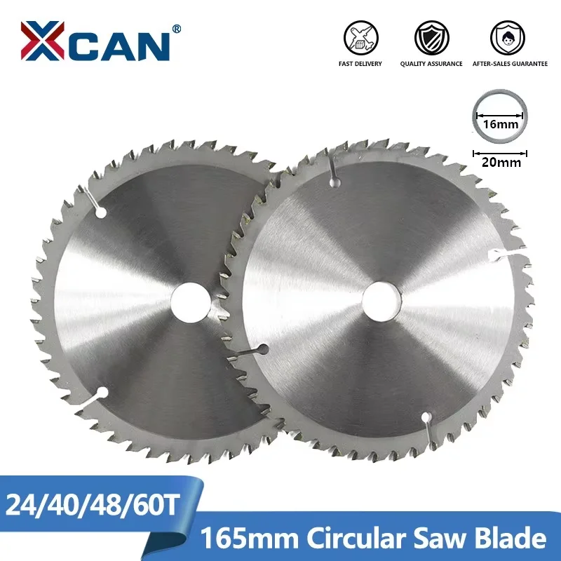 XCAN 165mm 원형 톱 블레이드 목공 절단 도구 용 TCT 카바이드 톱 블레이드 목재 절단 디스크 24/40/48/60T