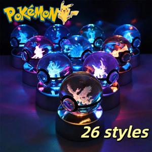 포켓몬 크리스탈 공 피카추 Gengar Eevee Mewtwo Lacario 애니메이션 게임 Pokeball Led 야간 조명베이스 어린이 생일 선물 홈 장식