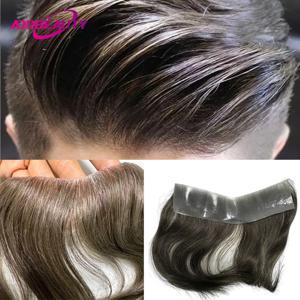 남자를위한 Vstyle 인간의 헤어 라인 얇은 피부 남자 Toupee 인도 인간의 머리 가발 전체 PU 0.08mm V 전면 자연 헤어 시스템 헤어 피스