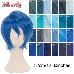 Bubuwig 합성 머리 32cm 짧은 스트레이트 애니메이션 남자 코스프레 가발 70 색 이상 패션 블루 퍼플 레드 핑크 가발 내열성