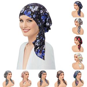 2025 새로운 이슬람 여성 소프트 터번 모자 머리띠 Pre-Tied Head Scarf 인쇄 된 Ladiess Chemo Cap Inner Hijabs 헤어 액세서리
