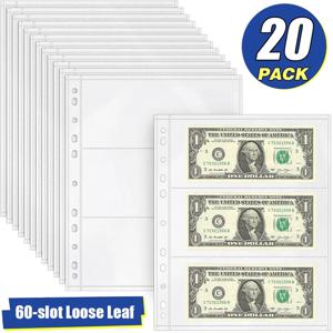 20/5 Pcs 느슨한 잎 시트 3 슬롯 투명 지폐 홀더 휴대용 지폐 보호 가방 지폐 수집 앨범