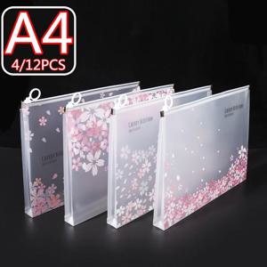 4/12pcs A4 귀여운 사쿠라 폴더 파일 주머니 편지지 보관 지퍼 파일 가방 학교 사무용품 만화 스토리지 주최자