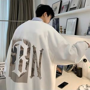 M-8XL 가을 남성 풀오버 후드 오버 사이즈 스웨트 한국 패션 루즈 레터 프린트 긴 소매 플러스 벨벳 커플 의류