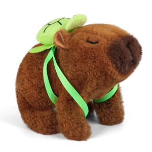 1Pc 시뮬레이션 전자 플러시 카피바라 뒤로 거북이 걷기 소리 움직이는 입 인형 애완 동물 장난감 생일 선물