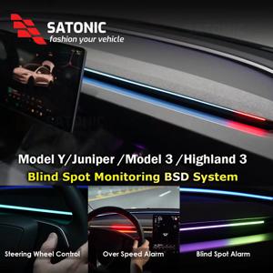 SATONIC V3.0 사각지대 경보 시스템 앰비언트 LED 라이트 탑재 Tesla Model Y Juniper / Tesla Model 3 Highland 전용 센터콘솔 BSD 블라인드 스팟 감지 안전 업그레이드 액세서리