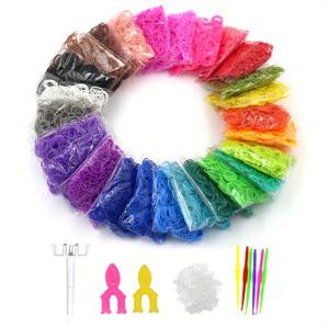 600Pcs 레인보우 고무 밴드 직기-DIY 목걸이 S-클립 소녀 고무 밴드 팔찌 장난감 팔찌 직조 DIY 공예 도구