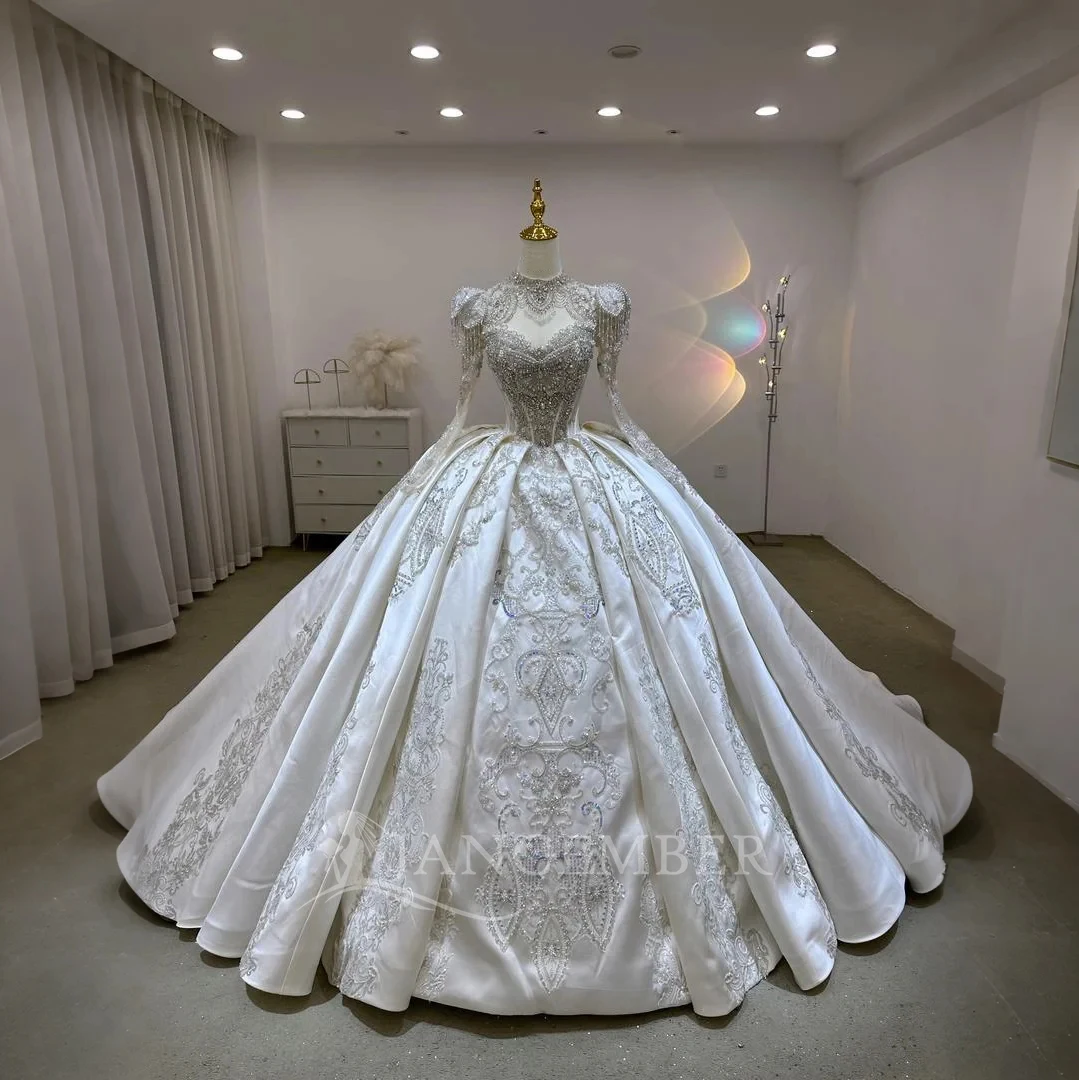 컨버터블 웨딩 드레스 2 in 1 새틴 우아한 맞춤형 수제 모든 볼 가운 웨딩 드레스 robe de mariée