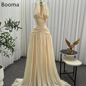 Booma A-라인 플리츠 V 넥 반짝 이는 여성 댄스 파티 공식 가운 여성용 민소매 우아한 이브닝 드레스 맞춤형 2025