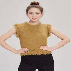 여성용 패션 태슬 인조 모피 탑 라운드 넥 슬리브리스 브랜드 숏 베스트 여성 2025 겨울 가을 신상 시크 탱크탑
