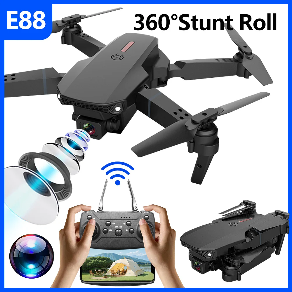 E88 미니 드론 UAV 360도 회전 접이식 WiFi 원격 제어 항공 사진 Quadcopter 장난감 헬리콥터 원 클릭 New