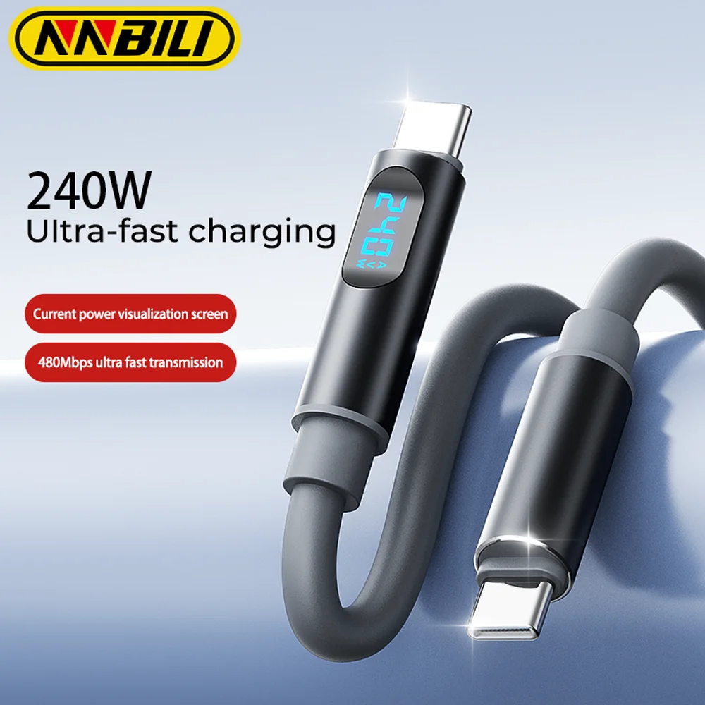 NNBILI 240W 타입 C to 타입 C 고속 충전 디지털 디스플레이 케이블 USB C 데이터 케이블 아이폰 15 16 17 삼성 화웨이 샤오미용