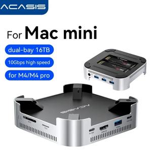 Acasis 10Gps USB-C 듀얼 베이 M.2 NVMe 인클로저 스토리지 및 USB-A HDMI 4K60Hz 포트 Apple Mac mini M4/M4 Pro용 도킹 스테이션
