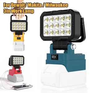 Dewalt/Makita/Milwaukee 배터리용 휴대용 LED 작업등(USB 포트 포함) 3'' 손전등 투광 조명 무선 야외 도구 램프
